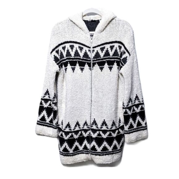 BDG Southwest Fuzzy Long Zip Hood Sweater S - Picture 2 of 10